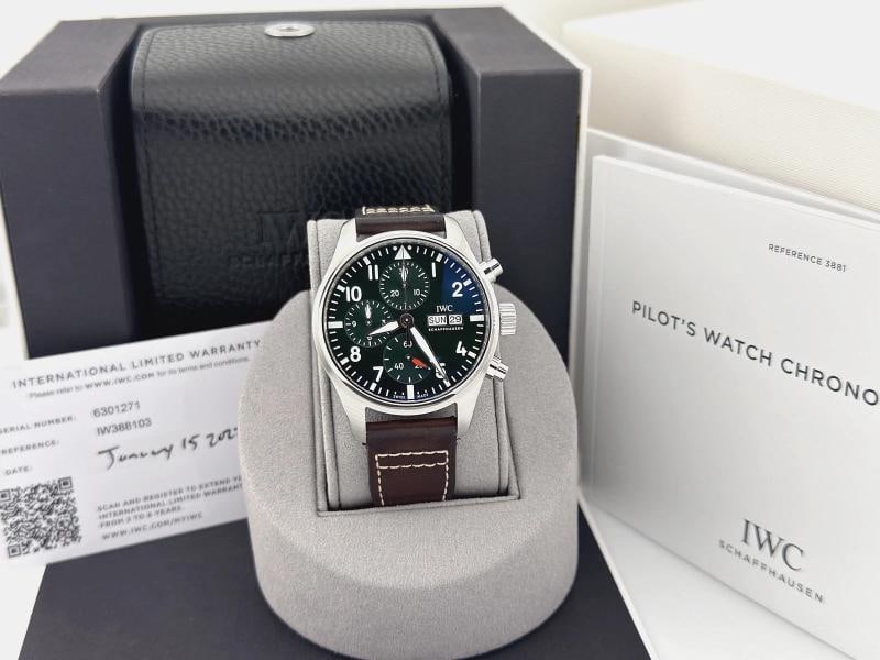 IWC Pilot Chronograph 41 IW388103 41mm Green Dial Stainless Steel Box Paper - 12