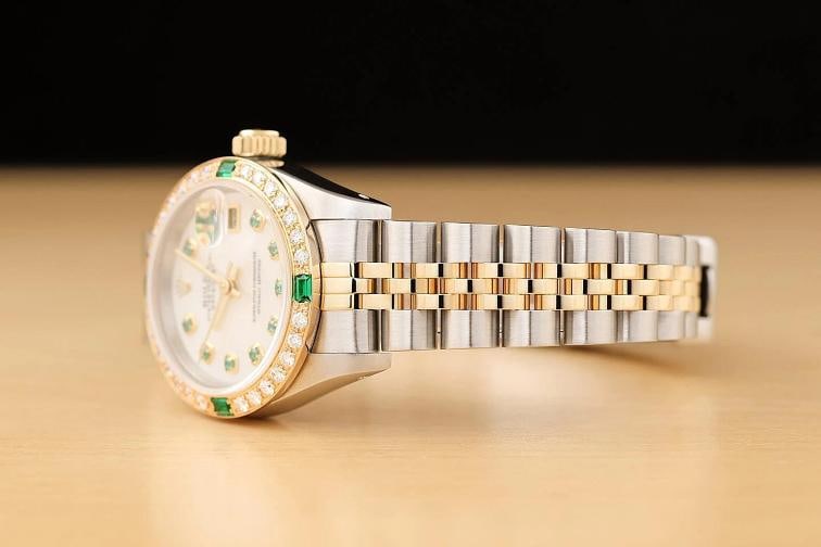 ROLEX LADIES DATEJUST 69173 MOTHER OF PEARL TSAVORITE DIAMOND 18K GOLD SS WATCH - 4