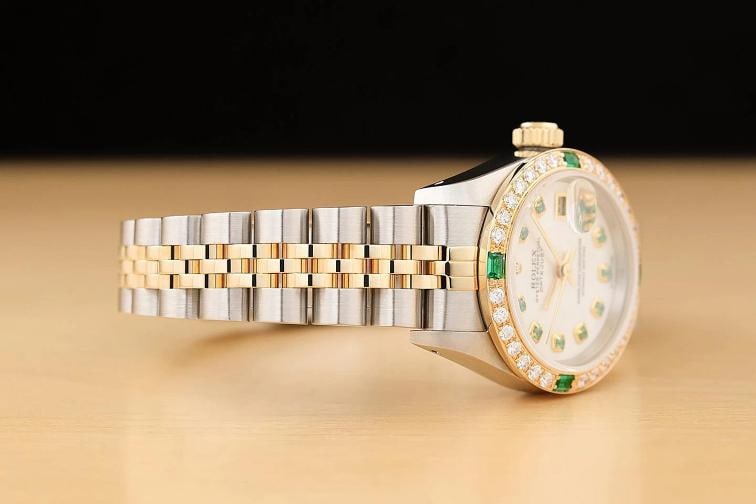 ROLEX LADIES DATEJUST 69173 MOTHER OF PEARL TSAVORITE DIAMOND 18K GOLD SS WATCH - 7