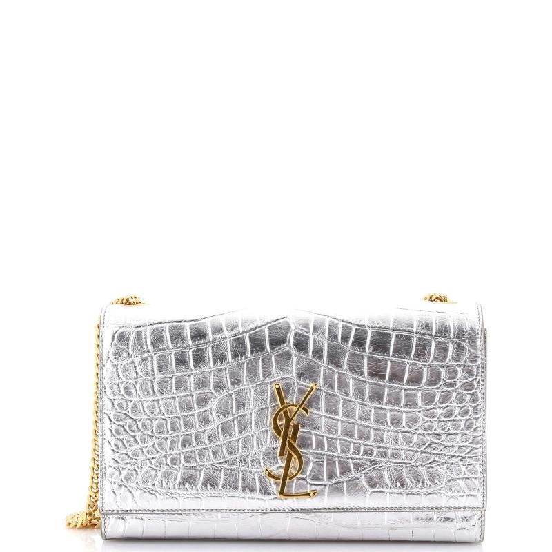 Saint Laurent Classic Monogram Crossbody Bag Crocodile Embossed Leather Medium