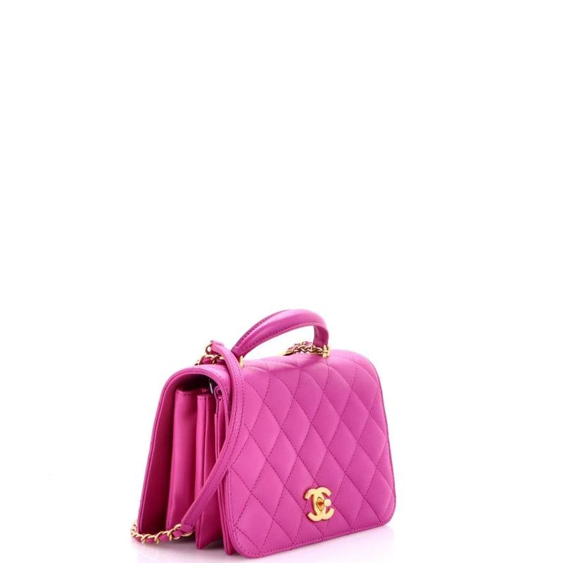 Chanel CC Top Handle Chain Full Flap Bag Quilted Caviar Small - 2