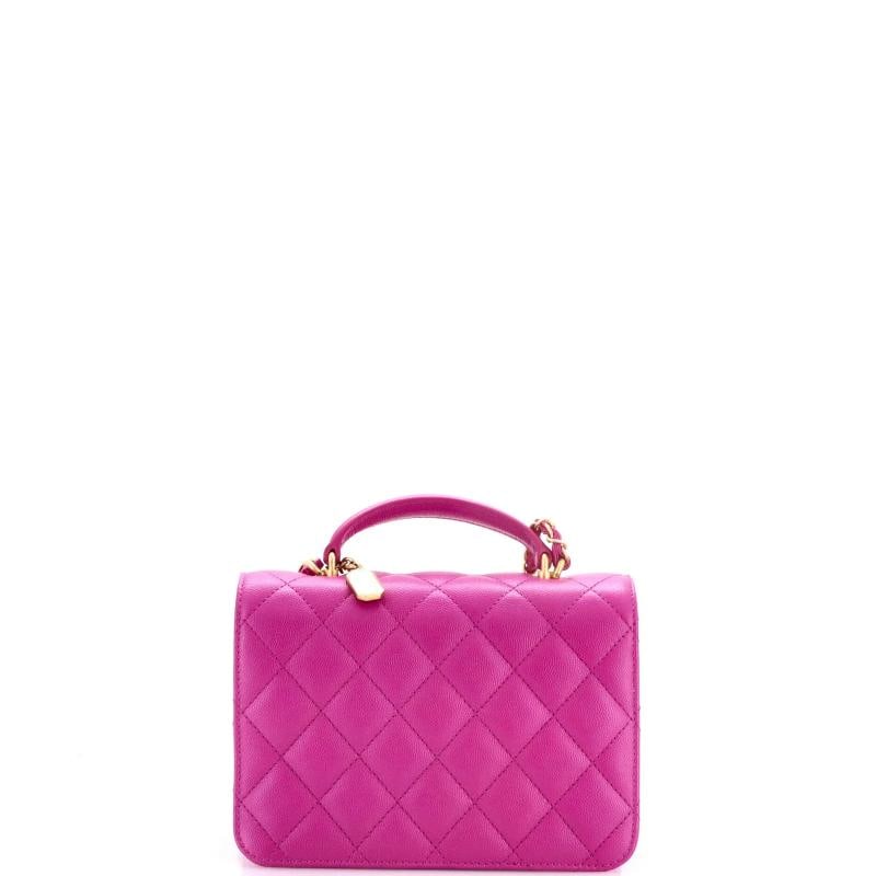 Chanel CC Top Handle Chain Full Flap Bag Quilted Caviar Small - 3