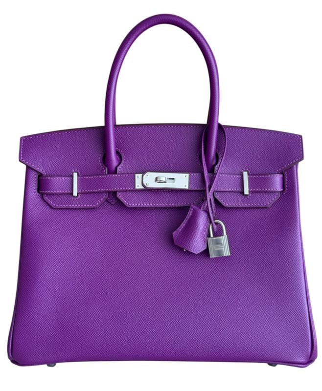 Hermes Birkin 30 Anemone Purple Epsom Leather Palladium Hardware: 9"H x 12"W x 6"D. Condition: Pre-owned - Excellent,Bag Width: 12 in,Pattern: Solid,Closure: Turn Lock,Bag Height: 9 in,Handle/Strap Color: Purple,Size: 30,Handle Style: Top Handle,Lining Material: Lea