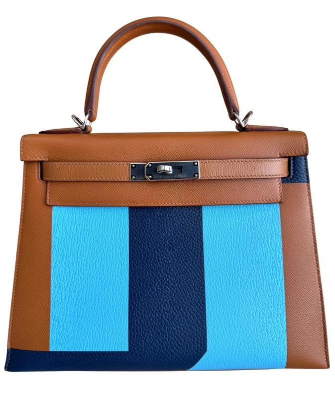 Hermes Kelly 28 Sellier Limited Kellygraphie Phw , Blue Celeste, Indigo Epsom - 2