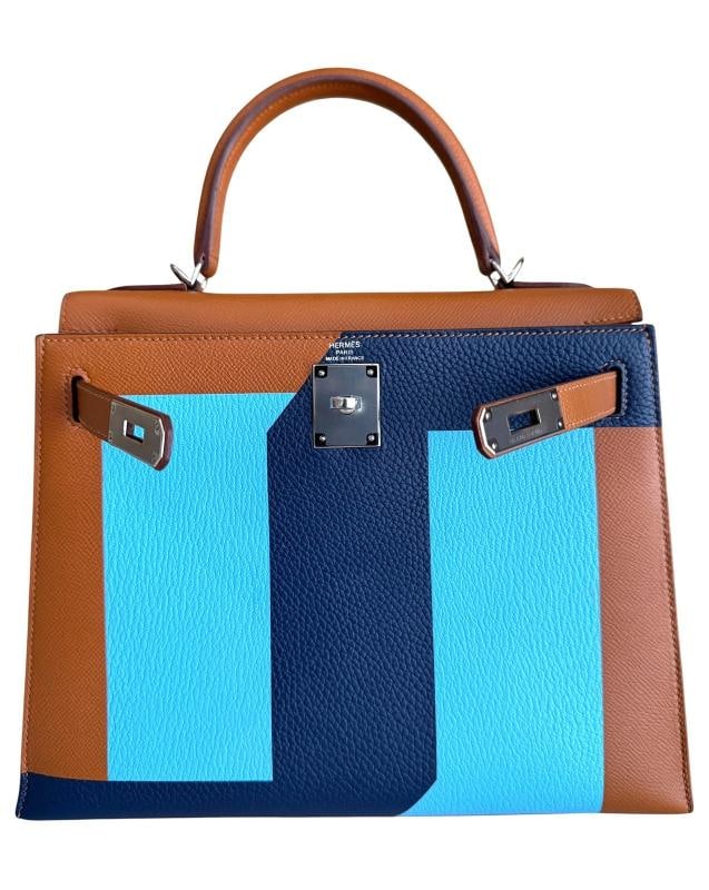 Hermes Kelly 28 Sellier Limited Kellygraphie Phw , Blue Celeste, Indigo Epsom - 3