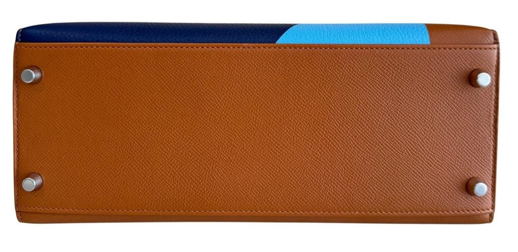 Hermes Kelly 28 Sellier Limited Kellygraphie Phw , Blue Celeste, Indigo Epsom - 9