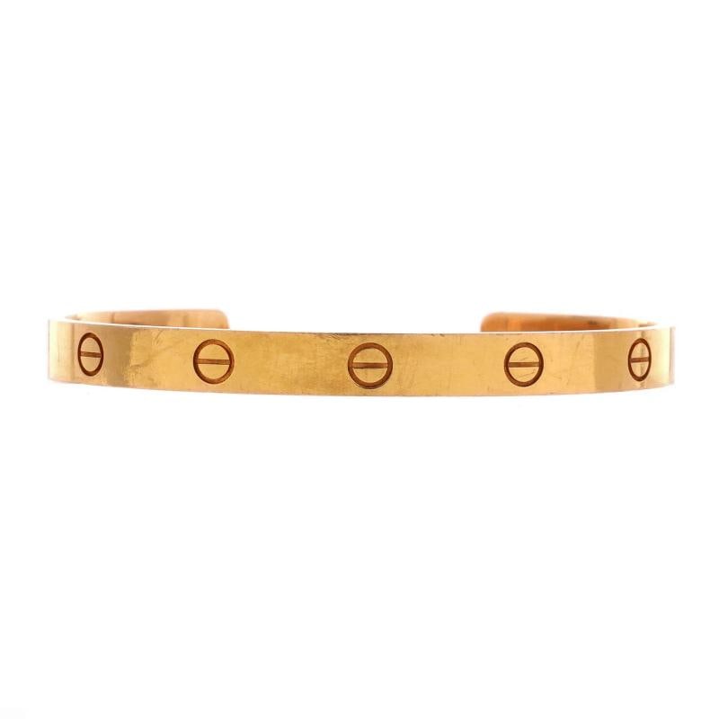Cartier Love Cuff Bracelet 18K Rose Gold: Measurements: Circumference: 6.75 ", Width: 6.20 mm . Condition: Pre-owned - Good,Brand: Cartier,Main Stone: Unknown,Metal: 18K Rose Gold,Metal Purity: 18K,Style: Cuff,Type: Bracelet,Color: Rose Gold,