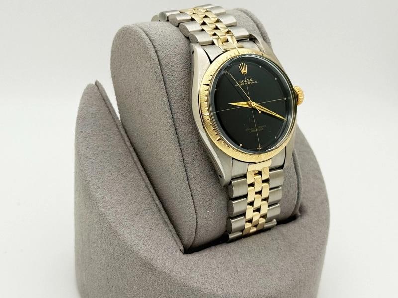Vintage Rolex Oyster Perpetual Zephyr 6582 34mm Black Dial 14k Yellow Gold Steel - 2