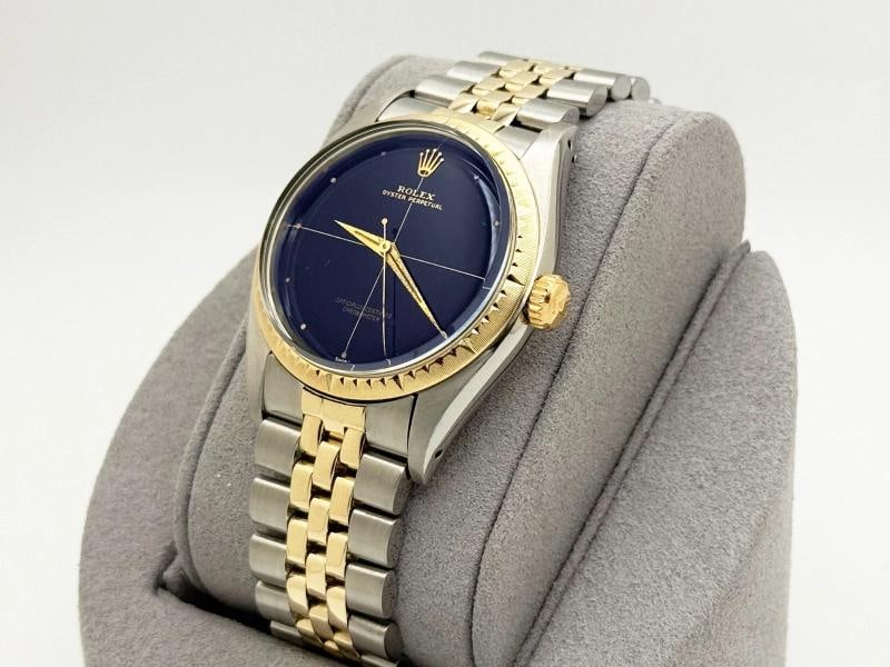 Vintage Rolex Oyster Perpetual Zephyr 6582 34mm Black Dial 14k Yellow Gold Steel - 3