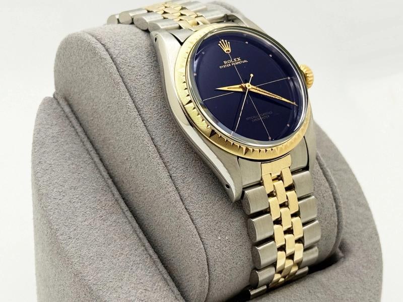 Vintage Rolex Oyster Perpetual Zephyr 6582 34mm Black Dial 14k Yellow Gold Steel - 4