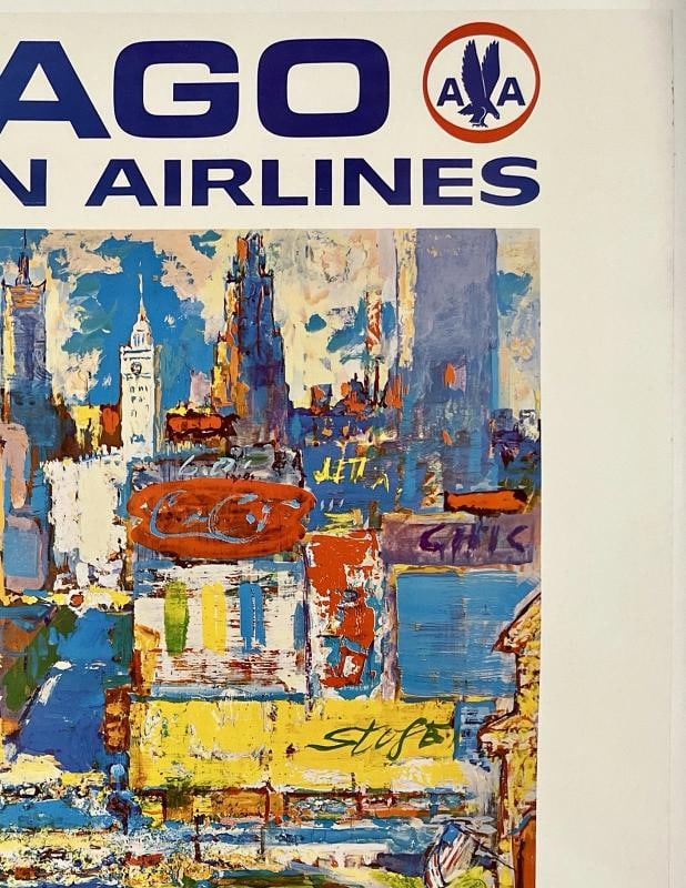 Original Vintage Poster AMERICAN AIRLINES CHICAGO Airline Travel Tourism LINEN - 3