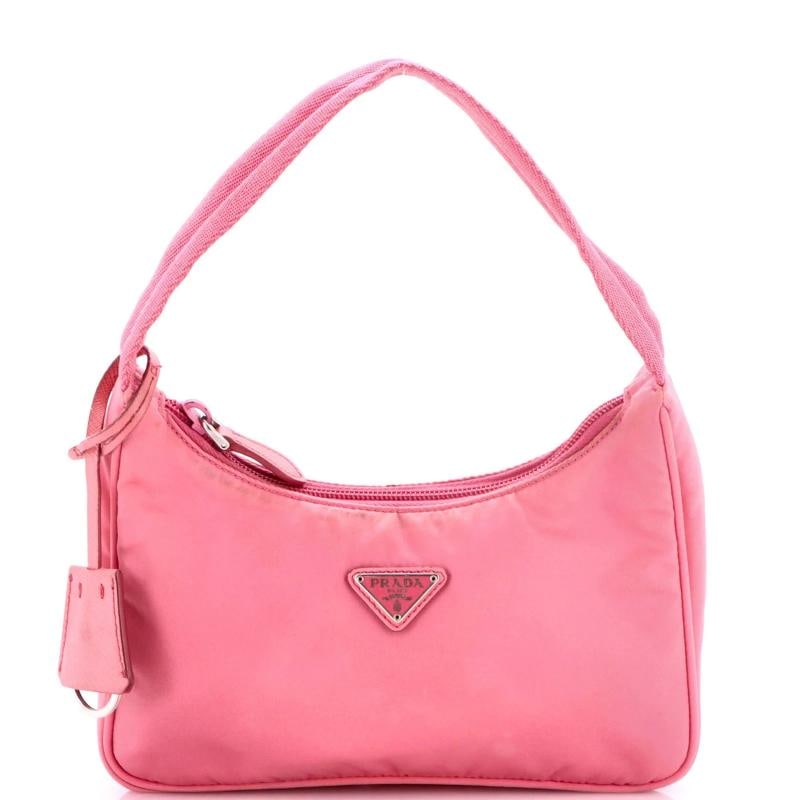Prada Re-Edition 2000 Hobo Tessuto Mini: Condition: Pre-owned - Fair,Brand: Prada,Exterior Material: Nylon,Style: Hobos,Exterior Color: Pink,Department: Women,Size: Mini,Accessories: Clochette