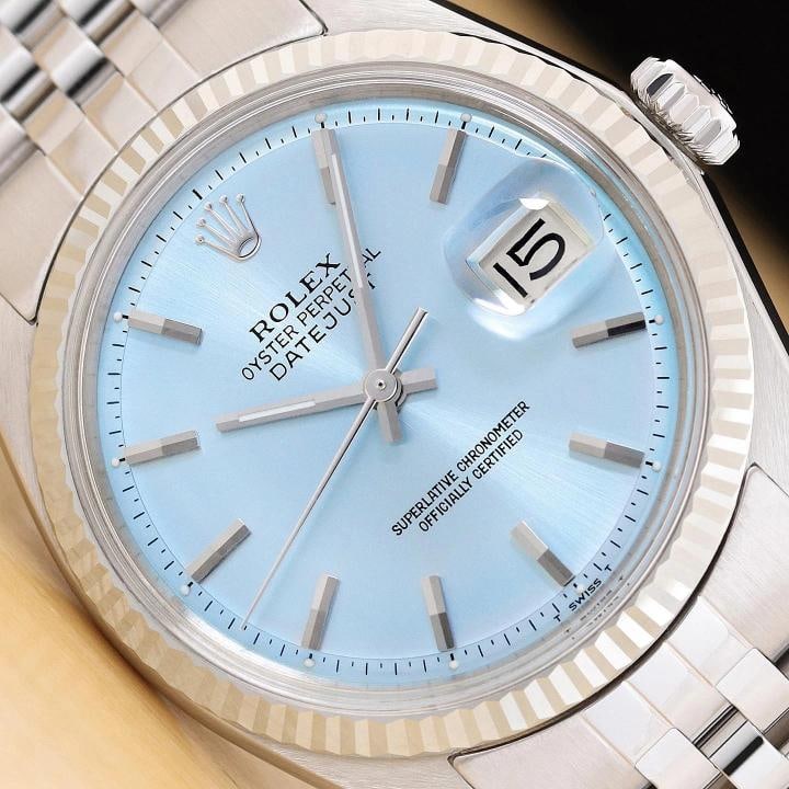 ROLEX DATEJUST ICE BLUE 36MM 18K WHITE GOLD STEEL MENS JUBILEE WATCH: Condition: Pre-owned - Excellent,Bezel Color: Silver,Max Wrist Size: 7.26-7.5 in,Number of Jewels: 26 Jewels,Indices: Stick Indexes, 12-Hour Dial,Bezel: Rolex 18K White Gold Fluted Bezel,Band/Strap: B