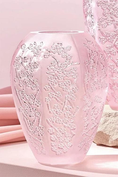 Lalique Sakura Vase Pink Luster Crystal Ref. 10723600 -: Lalique Sakura Vase Pink Luster Crystal Ref. 10723600 Pink Luster Crystal Dimensions: H 5.51" x D 4.45" (H 14.00 cm x D 11.30 cm) Made in France