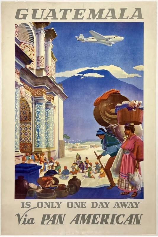 Original Vintage Poster GUATEMALA VIA PAN AM American Airline Travel Tourism OL (1 of 5)