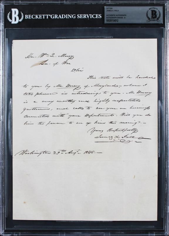 James K. Polk Signed 7.5x9.25 August 1845 Handwritten Letter Auto 9 BAS Slab (1 of 2)