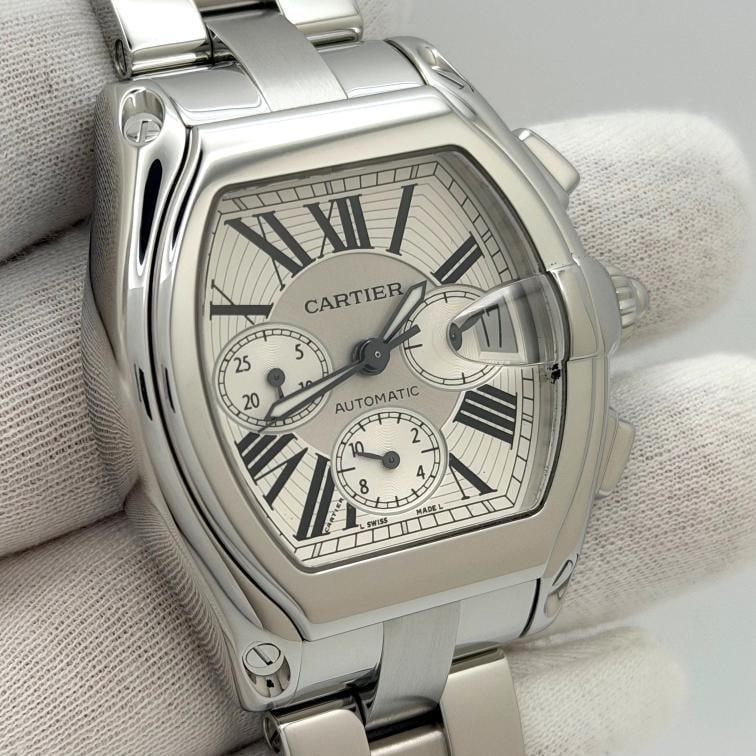 Cartier Roadster XL Chronograph W62019X6 2618 43mm Silver Dial Steel Box Paper - 3