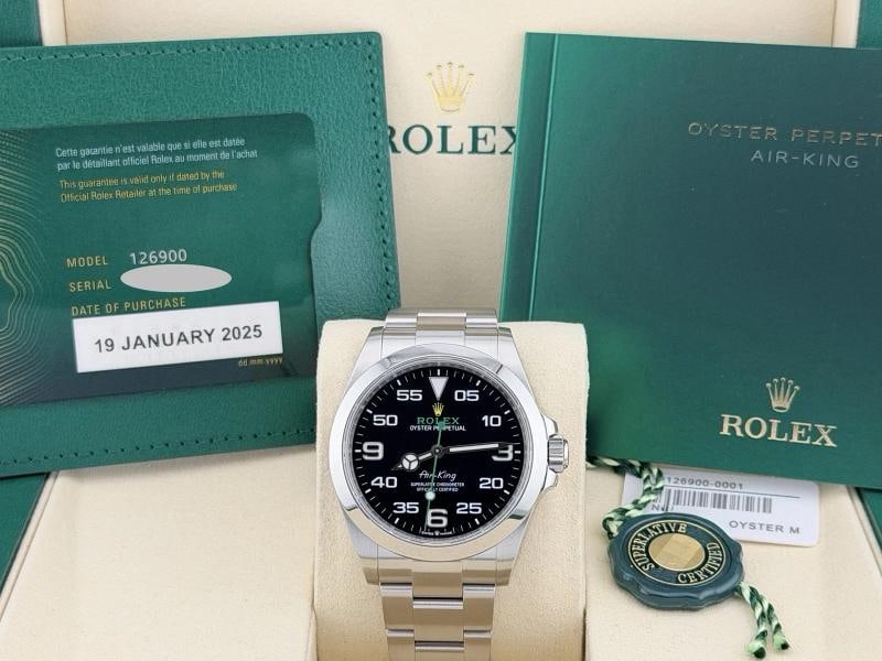 2025 Rolex Air King 126900 40mm Black Dial Stainless Steel Box Papers - 9