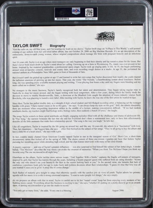 Taylor Swift "Kayla" Authentic Signed 8.5x11 Promotional Photo PSA/DNA Slabbed - 2
