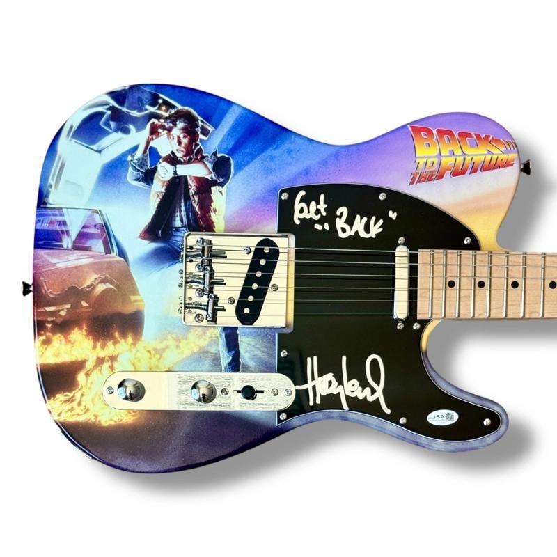 Huey Lewis Signed Guitar Custom Graphics JSA COA Back to the Future and the News: Signed by: Huey Lewis,Industry: Movies,Autograph Authentication: James Spence (JSA),Original/Reproduction: Original,Movie: Back to the Future,Country of Origin: United States