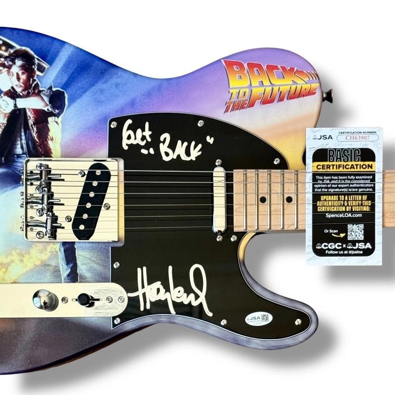Huey Lewis Signed Guitar Custom Graphics JSA COA Back to the Future and the News - 2
