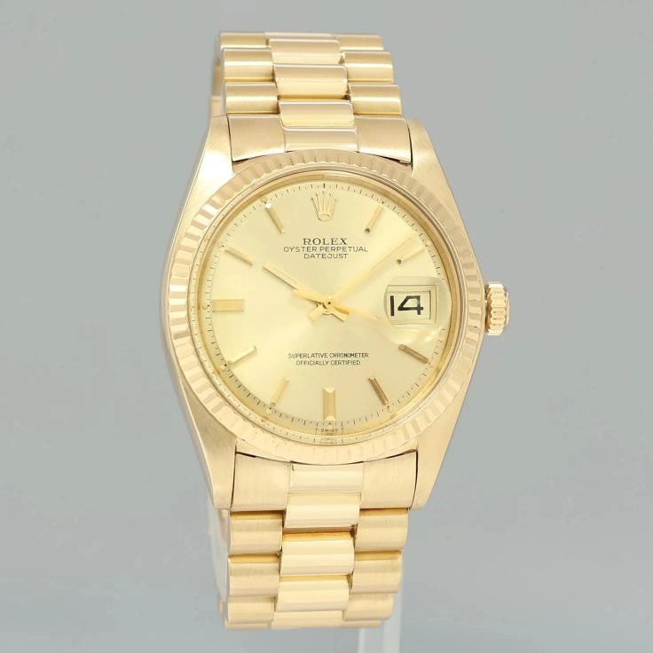 Rolex DateJust 36mm 1601 Yellow Gold President Champagne Pie Pan Stick Watch Box - 3