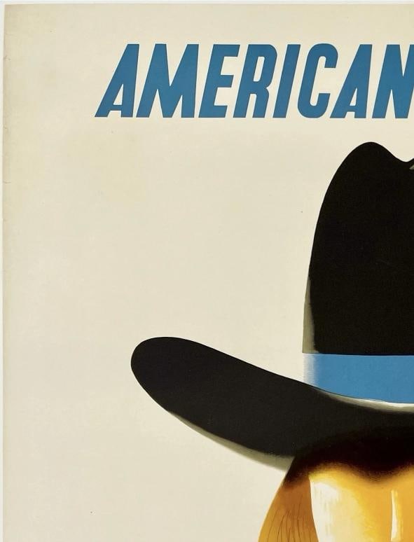 Original Vintage Poster AMERICAN AIRLINES CALIFORNIA TEXAS Airline Travel LINEN - 2
