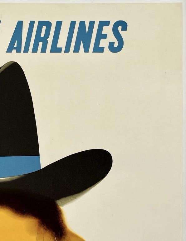 Original Vintage Poster AMERICAN AIRLINES CALIFORNIA TEXAS Airline Travel LINEN - 3