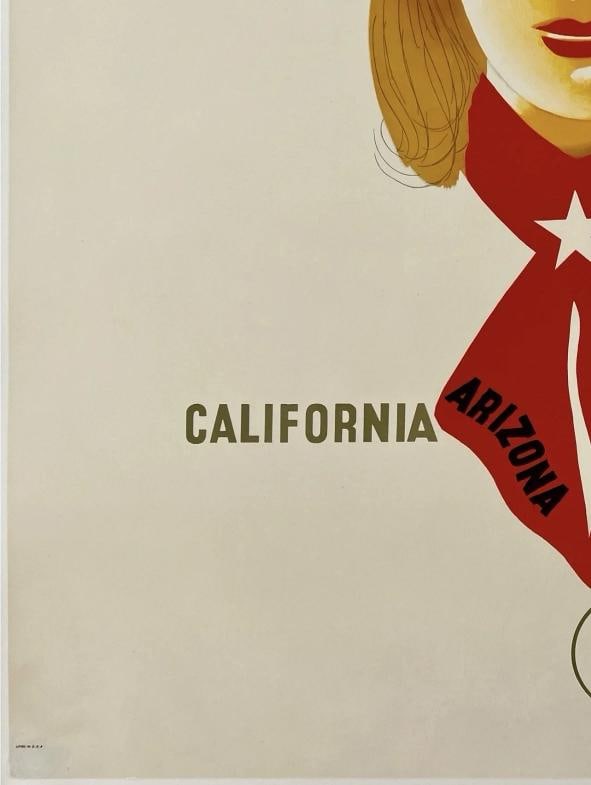 Original Vintage Poster AMERICAN AIRLINES CALIFORNIA TEXAS Airline Travel LINEN - 4
