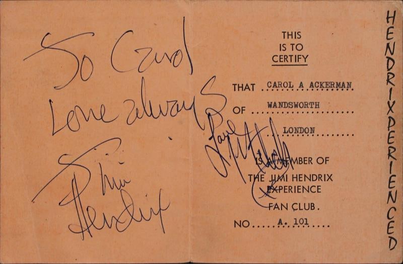 Jimi Hendrix "Love Always" Signed 1967 4.5x6.7 UK Fan Club Booklet BAS #AD85591: Original/Reproduction: Original,Industry: Music,PRODUCT_COA: Beckett,PRODUCT_SIGNED_BY_NAME: Jimi Hendrix & Mitch Mitchell