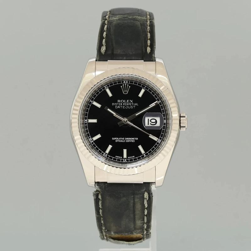 PAPERS MINT Rolex DateJust 116139 Leather White Gold Black Dial Watch Box - 2