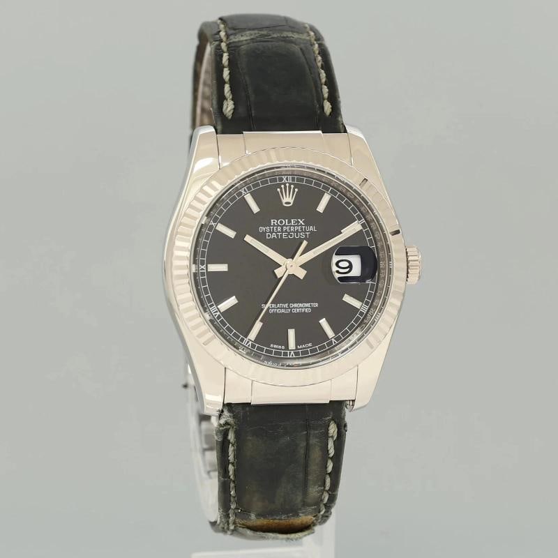 PAPERS MINT Rolex DateJust 116139 Leather White Gold Black Dial Watch Box - 3