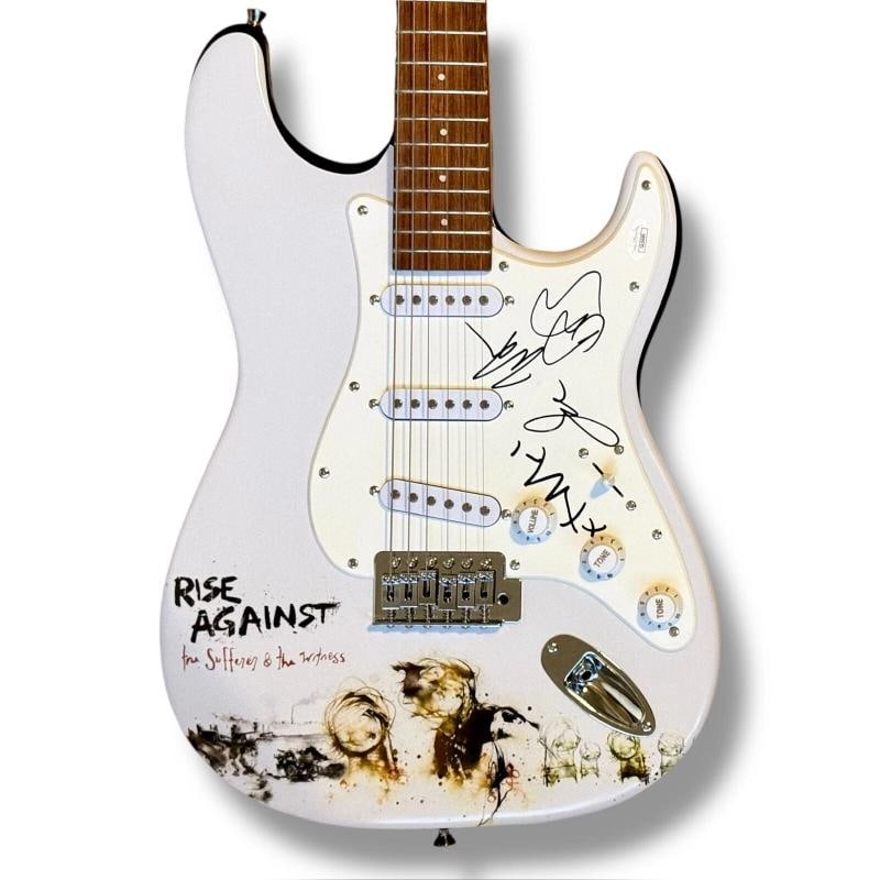 Rise Against Signed Guitar Custom JSA COA Tim McIlrath Blaire Barnes Principe: Industry: Music,Signed: Yes,Autograph Authentication: James Spence (JSA),Object Type: Guitar & Guitar Pick,Original/Reproduction: Original,Country of Origin: United States