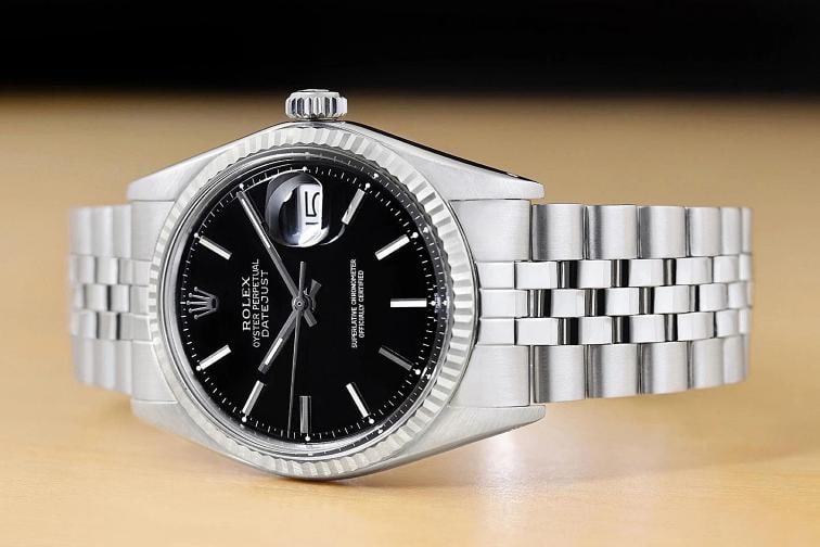 ROLEX MENS DATEJUST 18K WHITE GOLD BEZEL STAINLESS STEEL BLACK DIAL 36MM WATCH - 2