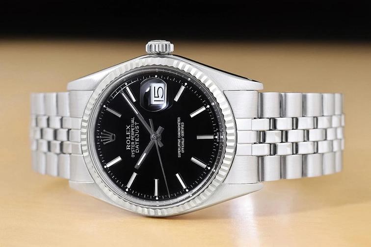 ROLEX MENS DATEJUST 18K WHITE GOLD BEZEL STAINLESS STEEL BLACK DIAL 36MM WATCH - 3