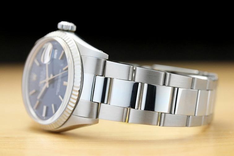 ROLEX MENS DATEJUST 16014 QUICKSET 18K WHITE GOLD STAINLESS STEEL BLUE WATCH - 4