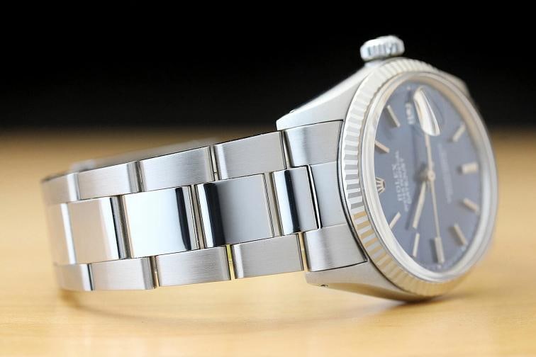 ROLEX MENS DATEJUST 16014 QUICKSET 18K WHITE GOLD STAINLESS STEEL BLUE WATCH - 6