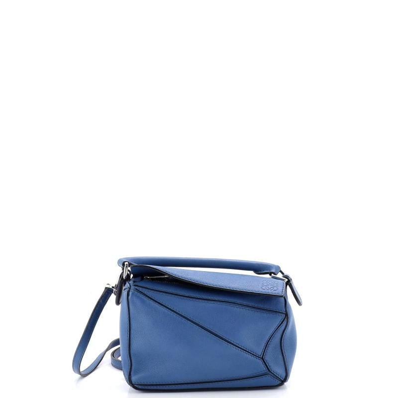 Loewe Puzzle Bag Leather Mini: Condition: Pre-owned - Good,Brand: Loewe,Exterior Material: Leather,Style: Cross Body Bags,Exterior Color: Blue,Department: Women,Size: Mini,Accessories: With Strap