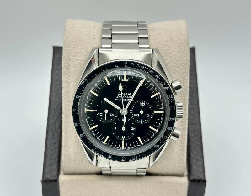 Vintage Omega Speedmaster Professional 145.012 42mm Black Dial Steel Unpolished: Style Number: 145.012 Year: 1967 Model: Vintage Omega Speedmaster Professional Case Material: Stainless Steel Band: Stainless Steel Bezel: Black Dial: Black Crystal: Hesalite Case Size: 42mm