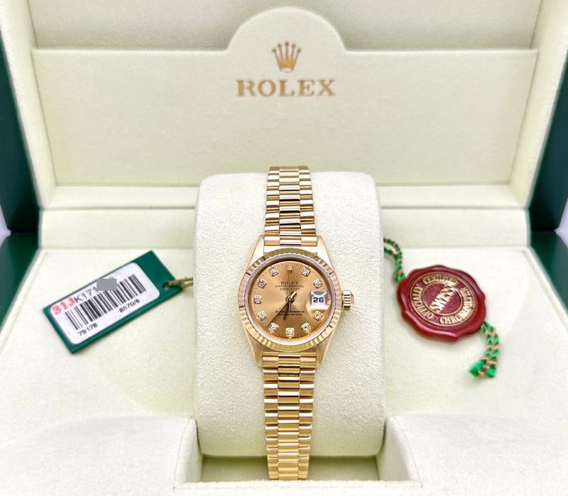Rolex Ladies Datejust President 79178 Diamond Dial 18K Yellow Gold Box Tags - 2