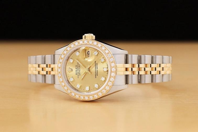 LADIES ROLEX DATEJUST 69173 FACTORY DIAMOND CHAMPAGNE DIAL 18K GOLD SS WATCH - 2