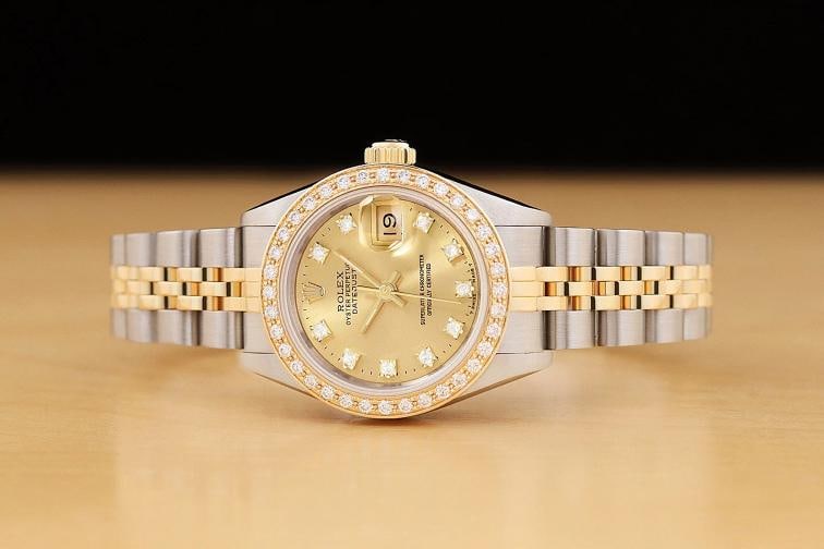 LADIES ROLEX DATEJUST 69173 FACTORY DIAMOND CHAMPAGNE DIAL 18K GOLD SS WATCH - 3