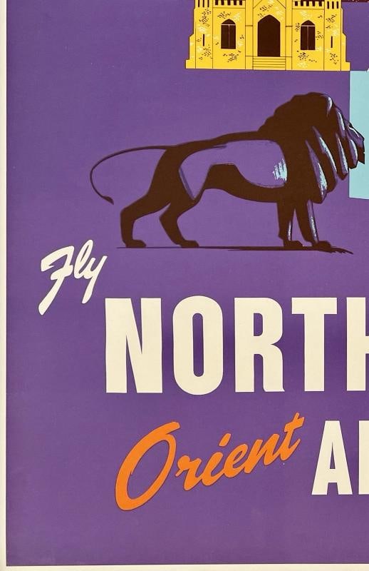 Original Vintage Poster CHICAGO NORTHWEST AIRLINES Airline Travel Tourism LINEN - 2