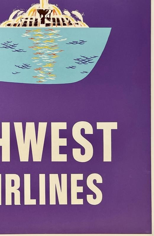 Original Vintage Poster CHICAGO NORTHWEST AIRLINES Airline Travel Tourism LINEN - 3