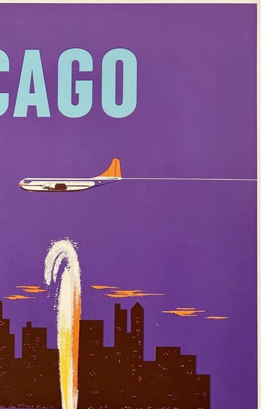Original Vintage Poster CHICAGO NORTHWEST AIRLINES Airline Travel Tourism LINEN - 5