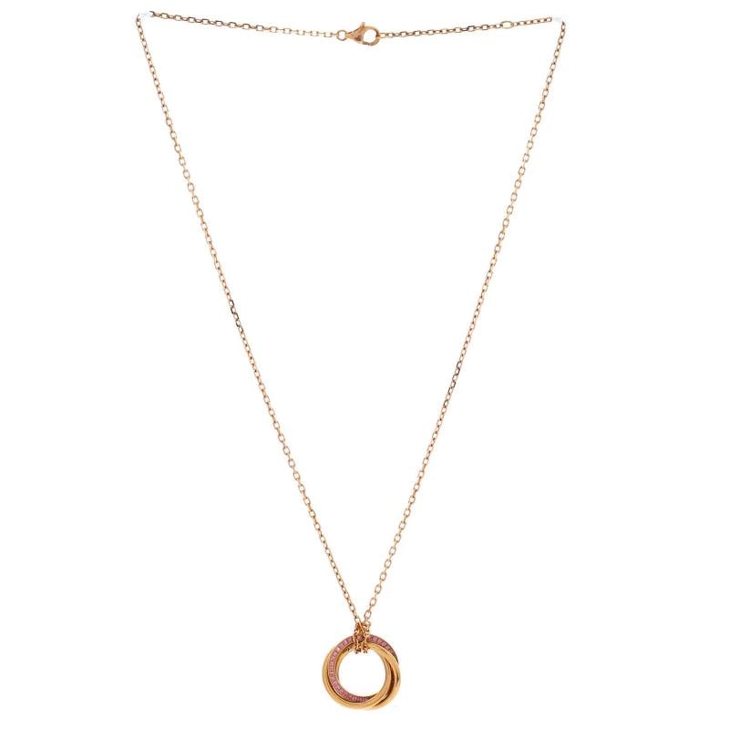 Cartier Trinity Pendant Necklace 18K Rose Gold with Pave Pink Sapphires - 2