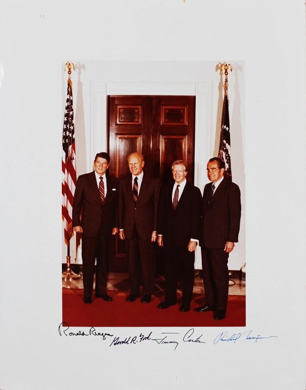 Gerald Ford, Jimmy Carter, Richard Nixon & Ronald Reagan Signed 11x14 Photo BAS: Condition: Used: An item that has been used previously. Autograph Authentication: Beckett,Original/Reproduction: Original,PRODUCT_COA: Beckett,PRODUCT_SIGNED_BY_NAME: Gerald Ford, Jimmy Carter,