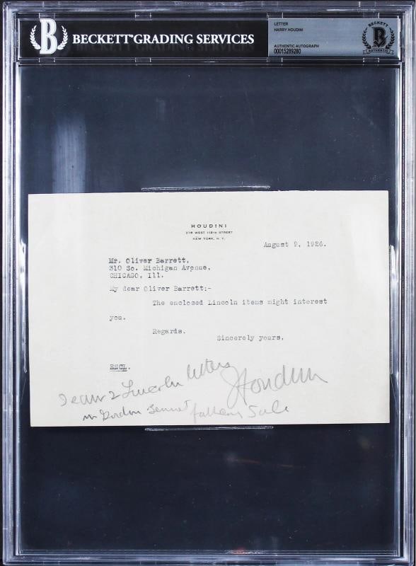 Harry Houdini Signed 5.5x8.25 1926 Letter On Personal Letterhead BAS Slabbed: Condition: New: A brand-new, unused, unopened, undamaged item (including handmade items). A brand-new, unused, unopened, undamaged item (including handmade items).Autograph Authentication: