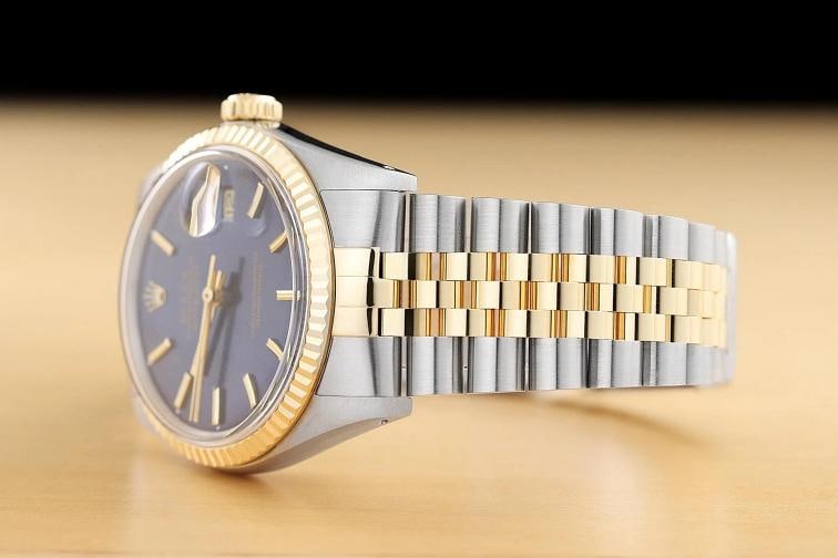 ROLEX MENS DATEJUST 16233 BLUE DIAL 18K YELLOW GOLD STEEL JUBILEE BAND WATCH - 4
