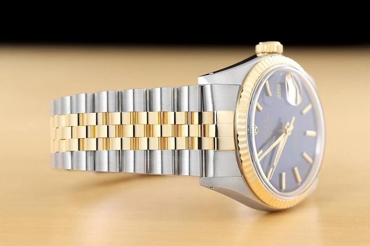 ROLEX MENS DATEJUST 16233 BLUE DIAL 18K YELLOW GOLD STEEL JUBILEE BAND WATCH - 7